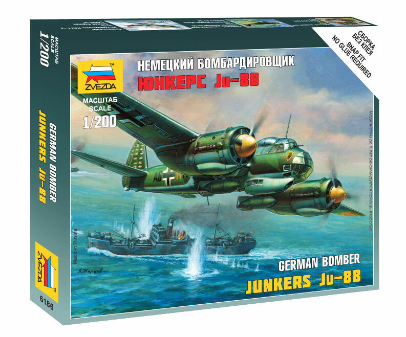 Junkers JU-88 German Bomber Plastic Kit 1:200 Model ZVEZDA