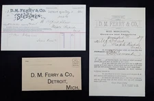 Antique 1890 D.M. FERRY & Co. SEEDSMEN Letterhead Billhead w/Envelope Detroit MI