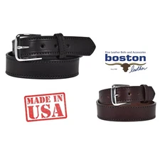Boston Leather Men's 1.5" Stitched Edge One Piece Leather Belt sizes 32-60