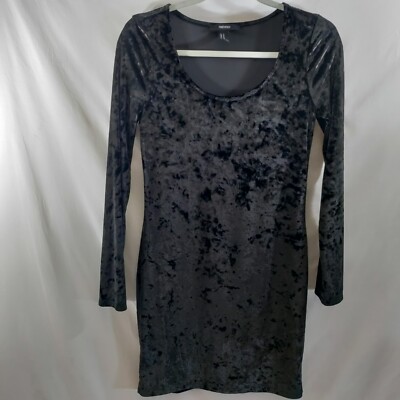 Forever 21 Black Velvet Mini Bodycon Dress Womens M Long Sleeve Pullover