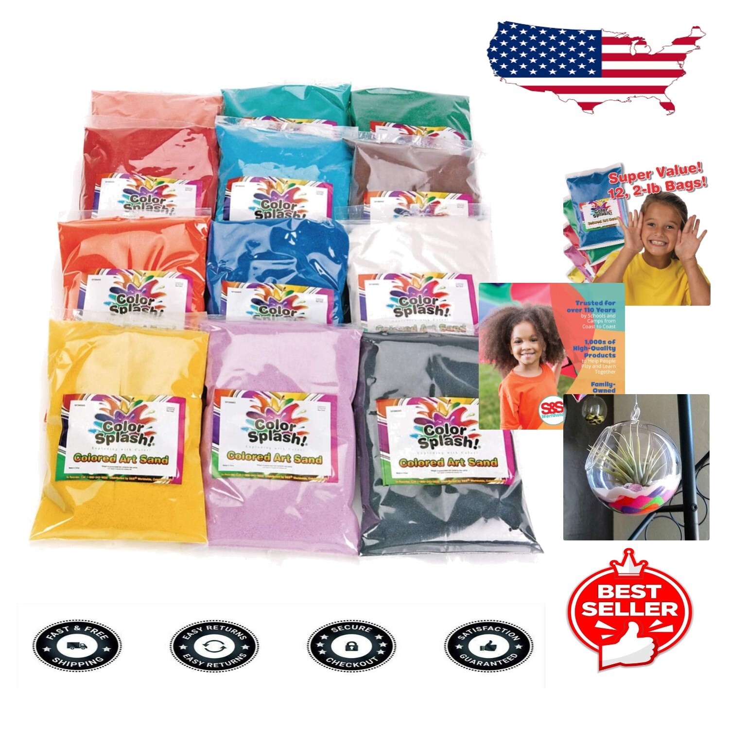24 lbs Non-Toxic Fine Sand Assortment – 12 Vibrant Colors for Arts & Crafts