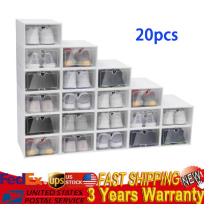 20pcs Stackable Shoe Storage Box Durable Plastic Sneaker Display Case Organizer