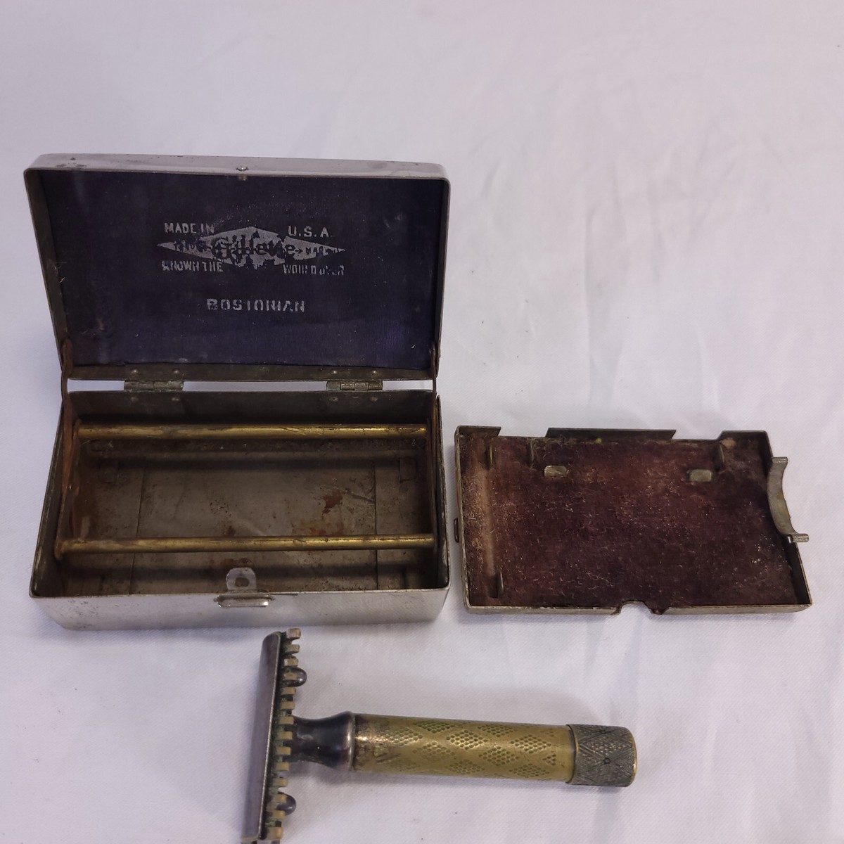 Vintage Gillette Bostonian Safety Razor & Case 1920s Made In USA