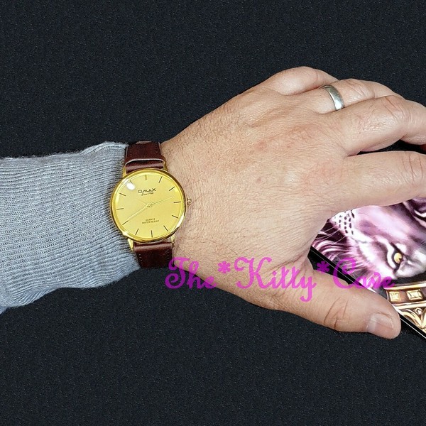 OMAX Classic Thin Unisex, Seiko Movt, Brown Leather, Gold Plt