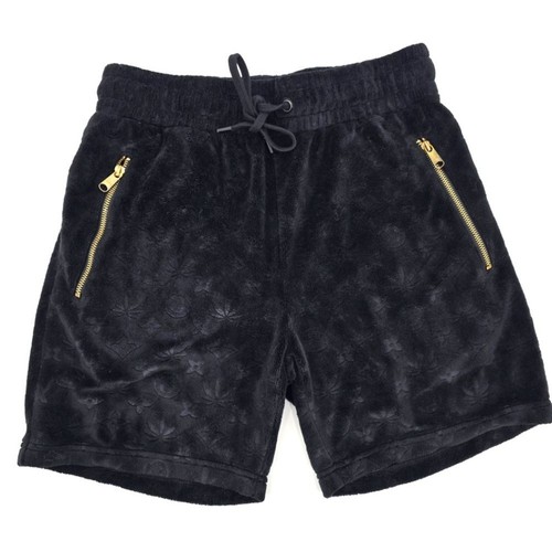 Maison Article Black Velour Athletic Shorts with Drawstring And Gold Zippers S