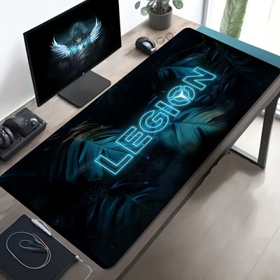 A Large Gaming Mouse Pad Featuring Blue Light E-Sports Text And Plant-Themed De