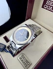 Vintage Seiko SQ Quartz Day Date Two Tone Dial Grey Gold Cushion Case w/ Box