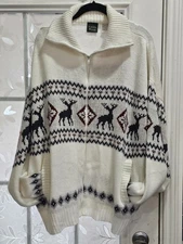 VTG Scandia Woods Nordic Geometric Full Zip Reindeer Cardigan Dad Grandpa Zip