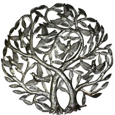 24" Recycled Handmade Haitian Metal Wall Art Tree of Life with Birds, Double ...