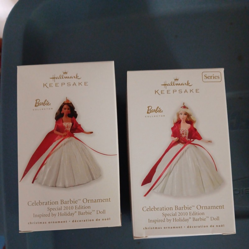 Lot Of 2 Hallmark Keepsake Celebration Barbie Ornament W/ African American 2010