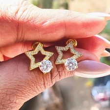 2Ct Round Cut Lab Created Diamond Womens Stud Earrings 14K Yellow Gold Plated