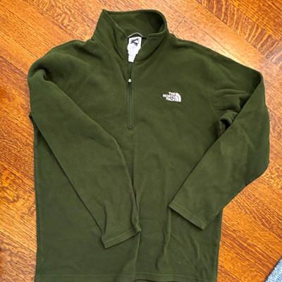 The North Face Men s Fleece 1/4 Zip Pullover Sweatshirt Green Boys XL Logo