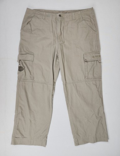 Harley Davidson Cargo Pants Mens Size 40x29 Beige Motorcycle Biker Logo Pockets - Picture 1 of 12