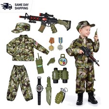 Durable Kids Soldier Costume - 14-Piece Military Dress-Up Set for Halloween