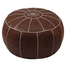  Decorative Pouf Foot Stool Round Unstuffed Leather Ottoman Cushion Saddlebrown