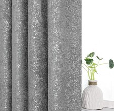 Pair of Grey Silver Foil Effect Eyelet Curtains - Lined Sparkle Glam Pair