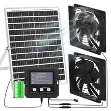 25W Solar Fan for Chicken Coop with Battery, Solar Exhaust Fan for Shed & Gre...