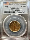 2005 G$10 1/4 oz Gold American Eagle 20th Anniversary PCGS MS 69 Full Toner