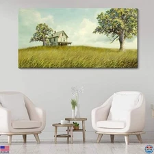 Green Landscape Canvas Art for Living Room & Bedroom Decor 20x40in Framed