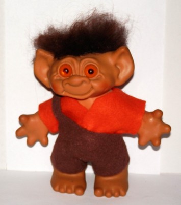 1960's Uneeda Wishnik 7.5'' Troll With Outfit, Brown Hair & Orange Eyes