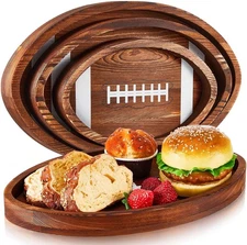 Geetery 3 Pcs Football Serving Trays and Platters Wooden Shaped Football Plates 