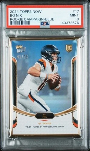 Bo Nix - 2024 Topps Now Rookie Campaign Blue #17 (RC) /75 Gold Frame - PSA 9