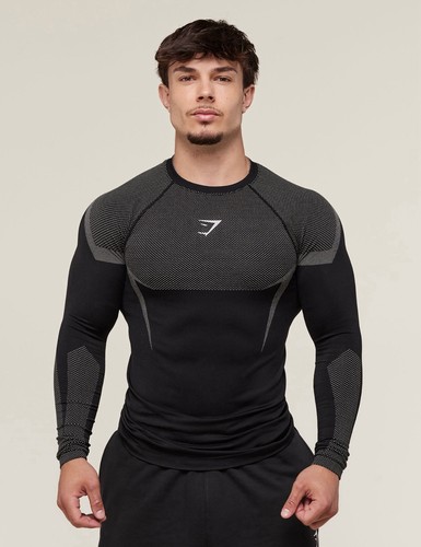 T-shirt Long Manches Gymshark Onyx 5.0 Seamless - Noir/gris Clair, Taille XL, Neuf Avec étiquettes, édition Limitée