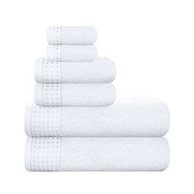  100% Cotton Ultra Soft 6 Pack Towel Set, Contains 2 Bath 6 Pack Set White