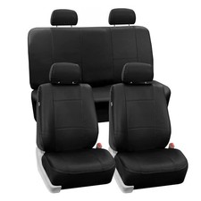  Faux Leather Car Seat Covers - Universal Fit, Low Back Front Black Full Set