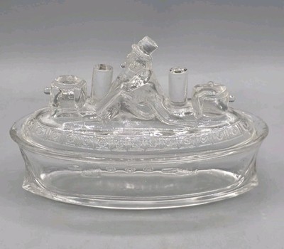 VINTAGE Uncle Sam Battleship Glass Candy Dish - EAPG E.C. Flaccus USS Maine