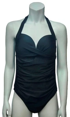 Maillot De Bain Une Pièce Femme Noir Sans Motif Bonnets Fixes Taille L - Photo 1/3