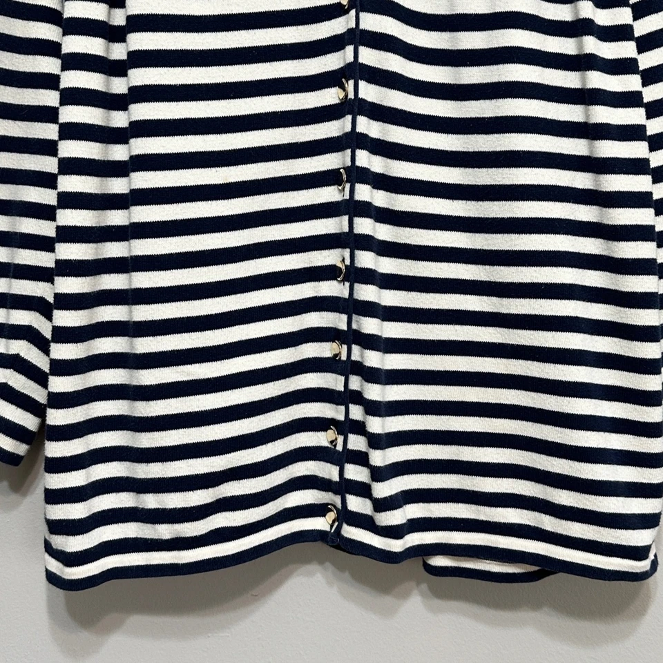 Vintage United Colors of Benetton Striped Cardigan Sweater Womens L Navy Preppy - Image 3 of 4