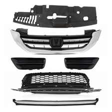 Fit For 2013-2015 Accord Front Upper Lower Grille Molding Trim Fog Light Covers