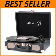 Vintage Black Suitcase Turntable with Bluetooth