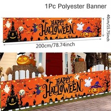 Halloween Pumpkin Party Banner Scary Theme Yard Porch Sign Outdoor Terror Decor