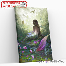 Mermaid Paint By Numbers Canvas Art Draw Artist Painting Oil Kit Home Wall Adult