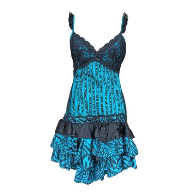 chinese dress ladies Satin and Lace Maxi Dress with Cutouts 40 (FR) / Turquoise /Black