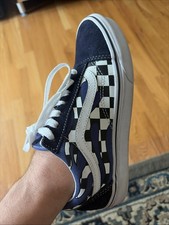 Size 7 - Vans Ward Checkerboard Black, Navy and White Suede Toes