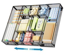 Expandable Desk Drawer Organizer, Mesh Drawer Organizer Tray with 10