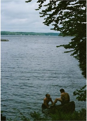 Two Men Lake Swim Intimate Moment Poster Wall Art Print Decor Fine Art