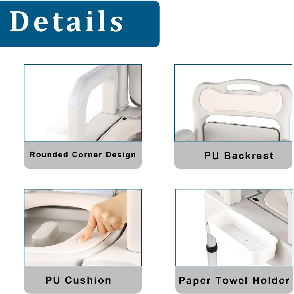 Bedside Commode Toilet Chair for Elderly，Height Adjustable Handicap