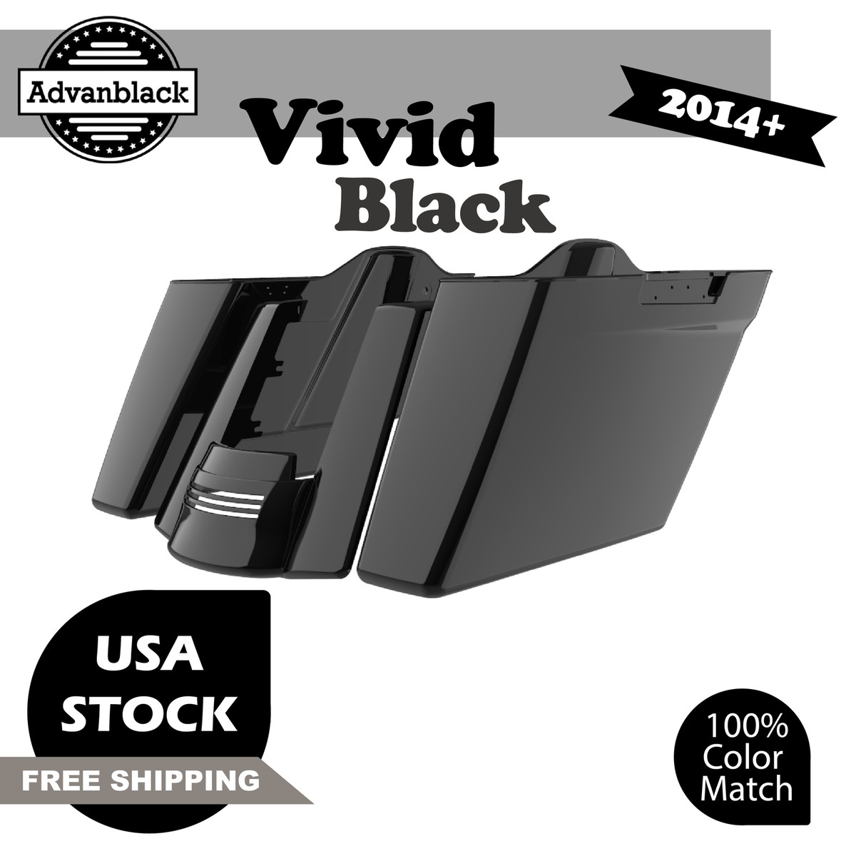 Vivid Black No Cutout Stretched Saddlebags Rear Fender Pinstripes