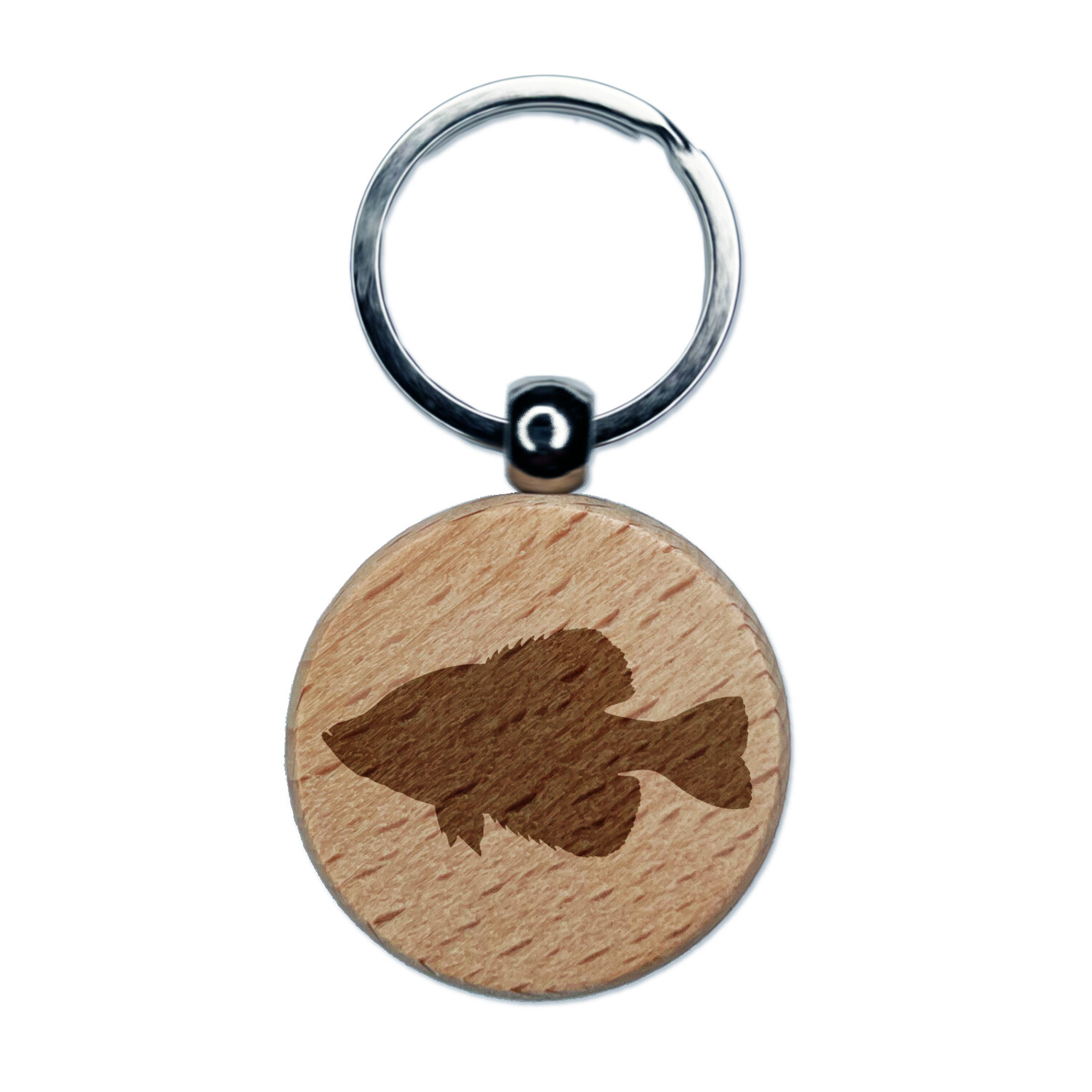 Crappie Fish Silhouette Engraved Wood Round Keychain Tag Charm