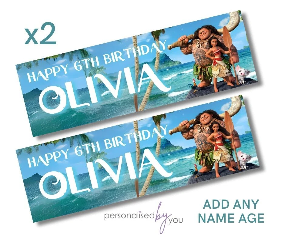 2x Personalised Disney MOANA Princess Birthday Banner LARGE Kids Party Poster
