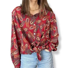 Vintage 90s Blouse Women Plus Size 22W Peacock Feather Print Unique Maximalist