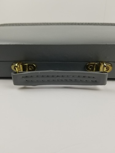 Vtg Backgammon Attache Set Faux Leather Bluish-Gray & Black Bakelite Chips NICE! - Picture 13 of 13