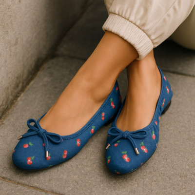 Cato | Cherry Print Denim Flats Size 8 No Box