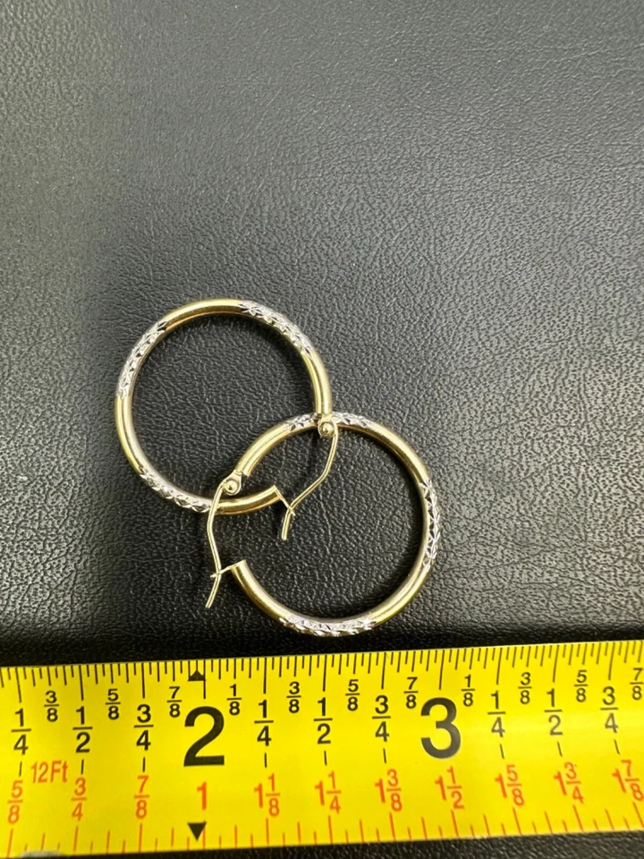 14k Gold Earrings (2 tone hoops) - Image 2 of 3