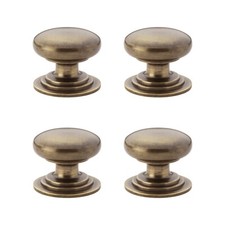 Pack of 4 x 32mm Antique Solid Brass Cabinet Cupboard Knob Knobs Pull Set of New