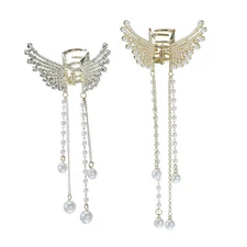 2pcs Hair Clip Classic Butterfly Faux Pearl Tassel Hair Clip for Women 4.92"